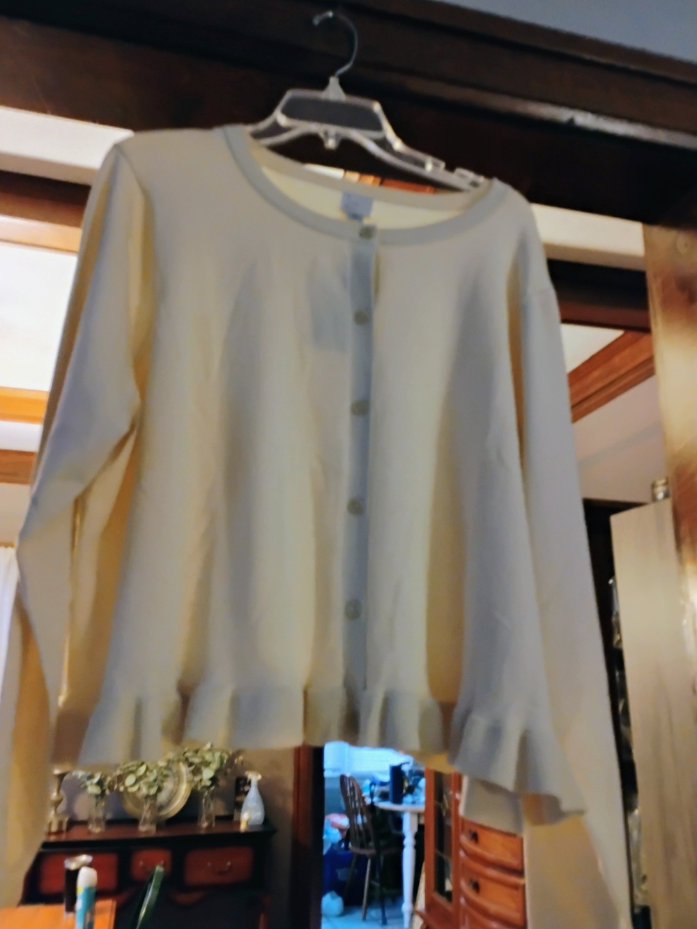 a new day Cream Button-Front Ruffle Hem Cardigan Top
